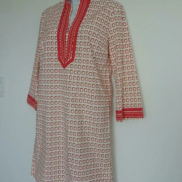NWT TORY BURCH Square Frame Red Cotton Tory Mini Dress 6 - Picture 2 of 7